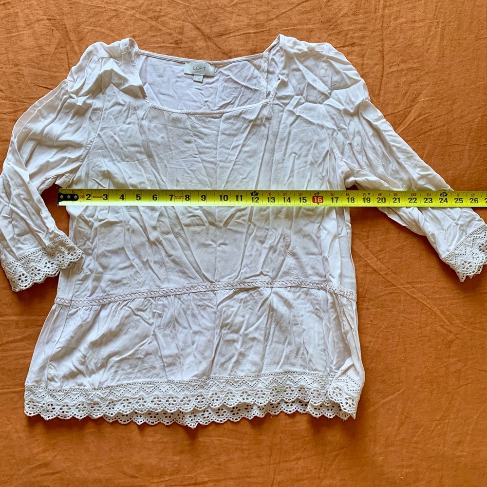 LOFT Cream Lace Blouse, Size L - Picture 3 of 6